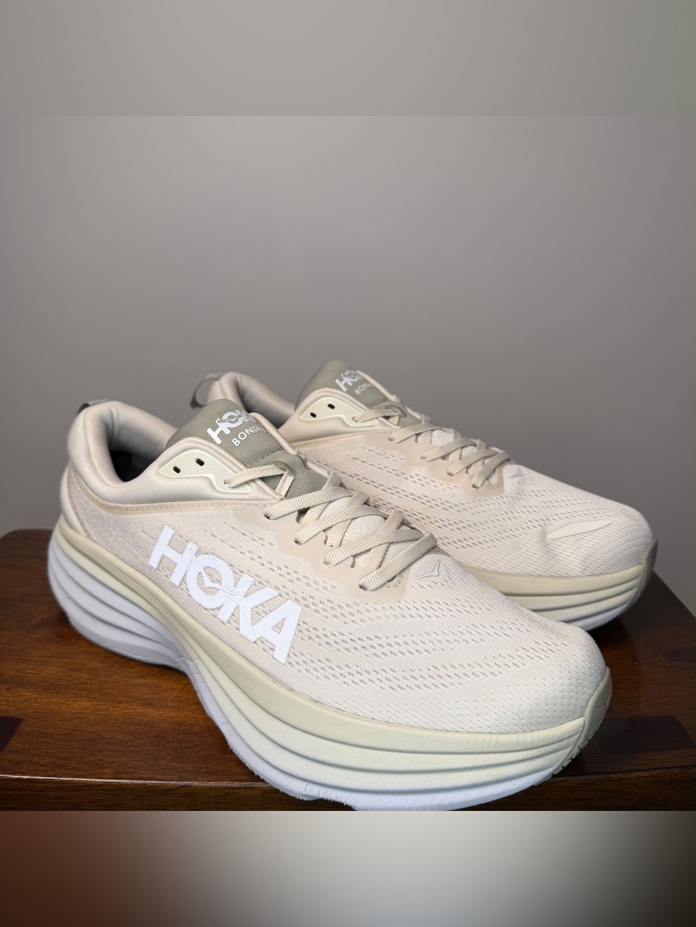 HOKA Bondi 8 Men’s 12 D Oat Milk Barley Running Walking Shoes 1123202 OKB